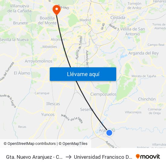 Gta. Nuevo Aranjuez - Cuarteles to Universidad Francisco De Vitoria map