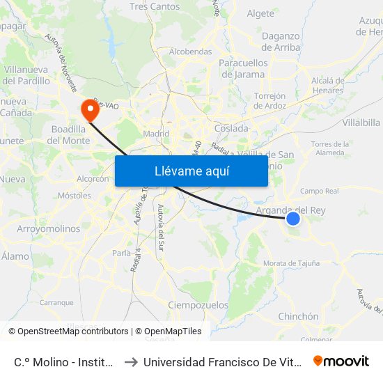 C.º Molino - Instituto to Universidad Francisco De Vitoria map