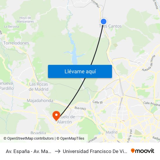 Av. España - Av. Madrid to Universidad Francisco De Vitoria map