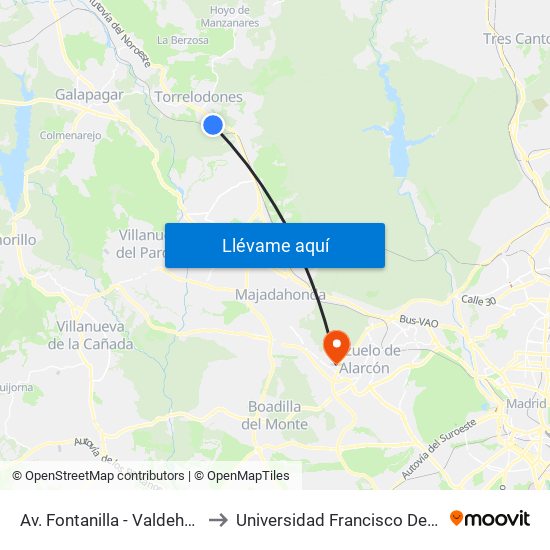 Av. Fontanilla - Valdehurones to Universidad Francisco De Vitoria map