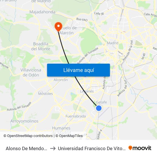 Alonso De Mendoza to Universidad Francisco De Vitoria map