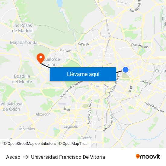 Ascao to Universidad Francisco De Vitoria map
