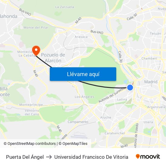 Puerta Del Ángel to Universidad Francisco De Vitoria map