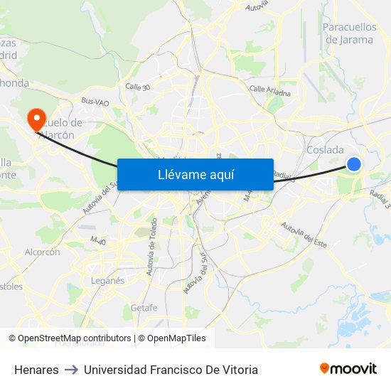 Henares to Universidad Francisco De Vitoria map