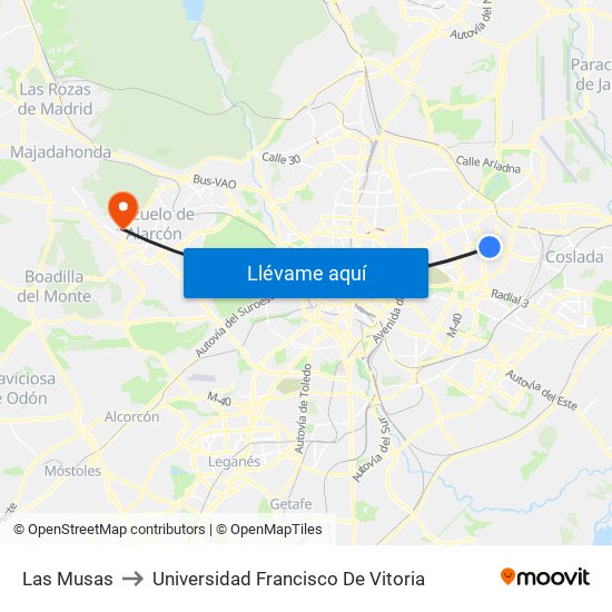 Las Musas to Universidad Francisco De Vitoria map