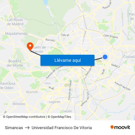 Simancas to Universidad Francisco De Vitoria map