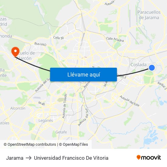 Jarama to Universidad Francisco De Vitoria map