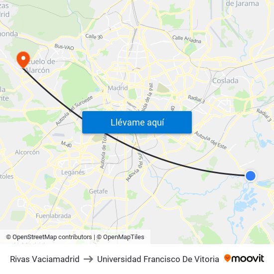 Rivas Vaciamadrid to Universidad Francisco De Vitoria map