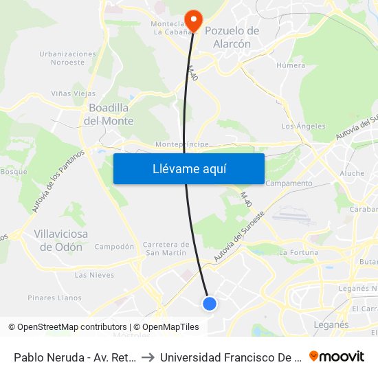 Pablo Neruda - Av. Retamas to Universidad Francisco De Vitoria map