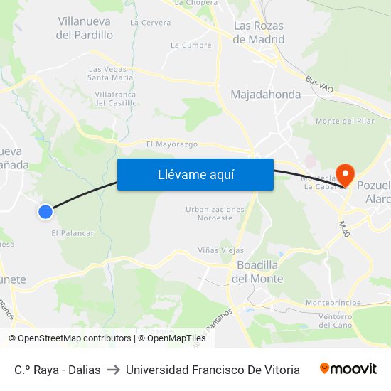 C.º Raya - Dalias to Universidad Francisco De Vitoria map