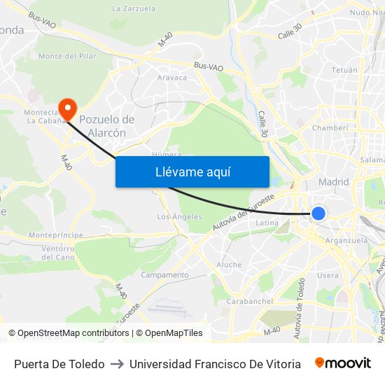 Puerta De Toledo to Universidad Francisco De Vitoria map