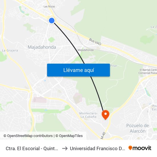 Ctra. El Escorial - Quinta Del Sol to Universidad Francisco De Vitoria map