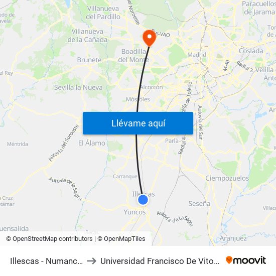 Illescas - Numancia to Universidad Francisco De Vitoria map