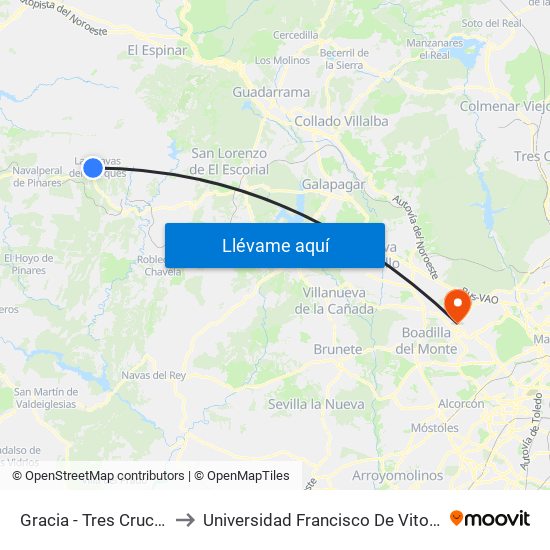 Gracia - Tres Cruces to Universidad Francisco De Vitoria map