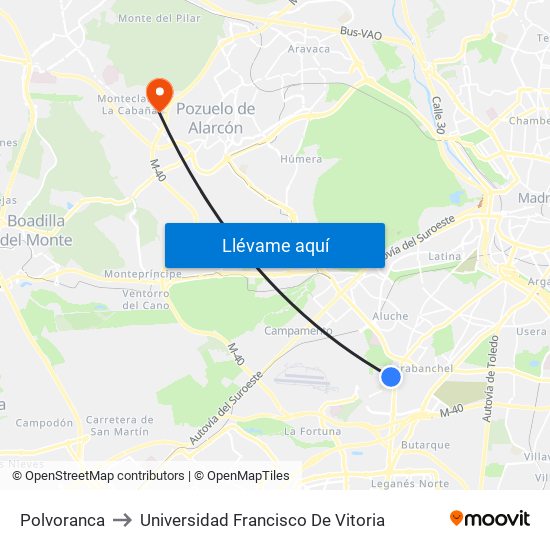 Polvoranca to Universidad Francisco De Vitoria map