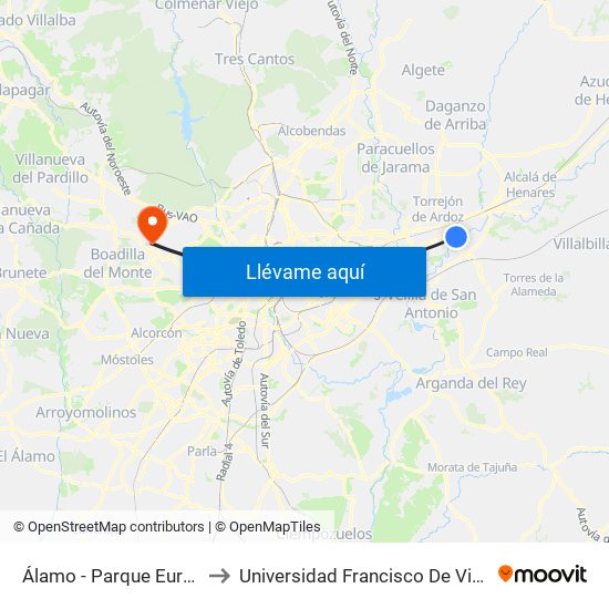 Álamo - Parque Europa to Universidad Francisco De Vitoria map