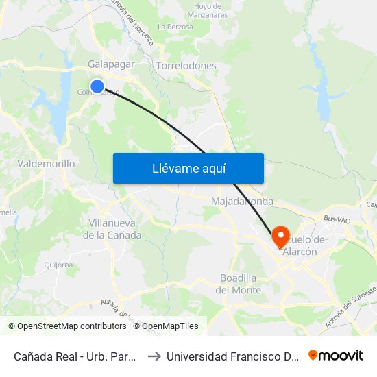 Cañada Real - Urb. Parque Azul to Universidad Francisco De Vitoria map