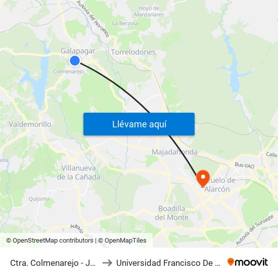 Ctra. Colmenarejo - Jazmín to Universidad Francisco De Vitoria map