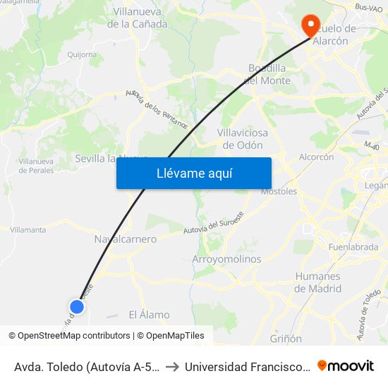 Avda. Toledo (Autovía A-5), Urb. Fado to Universidad Francisco De Vitoria map