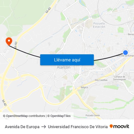 Avenida De Europa to Universidad Francisco De Vitoria map