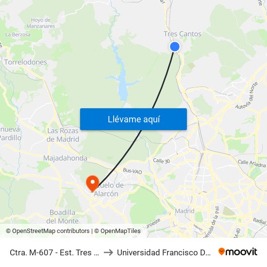 Ctra. M-607 - Est. Tres Cantos to Universidad Francisco De Vitoria map