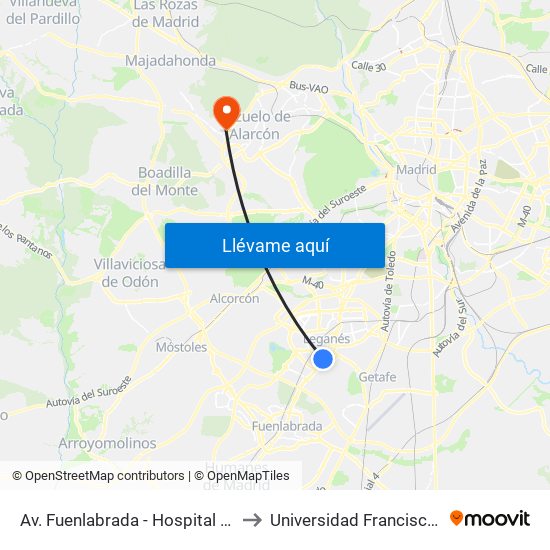 Av. Fuenlabrada - Hospital Severo Ochoa to Universidad Francisco De Vitoria map