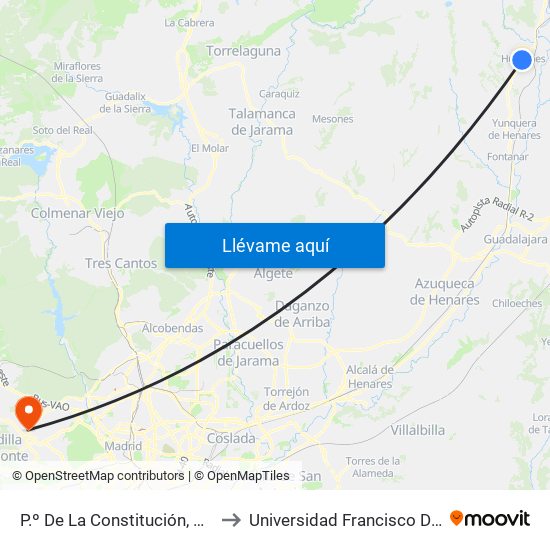 P.º De La Constitución, Humanes to Universidad Francisco De Vitoria map