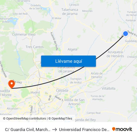 C/ Guardia Civil, Marchamalo to Universidad Francisco De Vitoria map