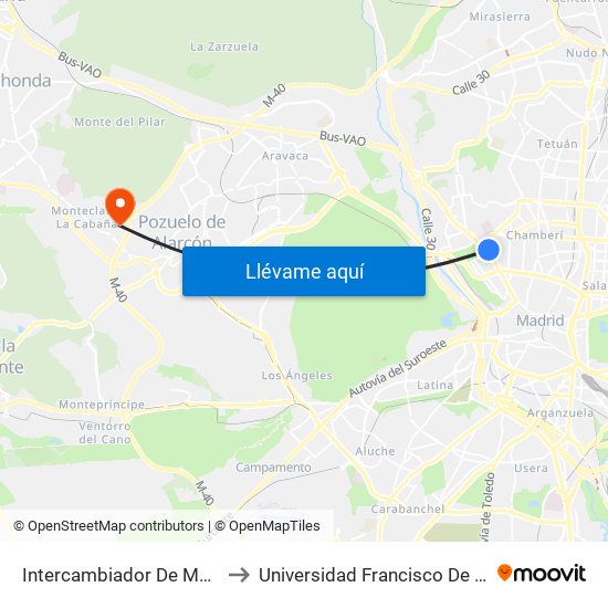 Intercambiador De Moncloa to Universidad Francisco De Vitoria map