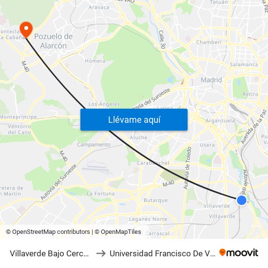 Villaverde Bajo Cercanías to Universidad Francisco De Vitoria map