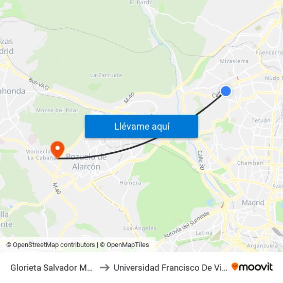 Glorieta Salvador Maella to Universidad Francisco De Vitoria map