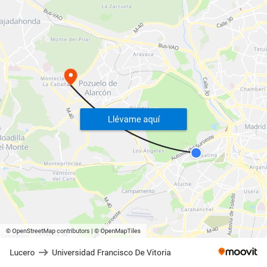 Lucero to Universidad Francisco De Vitoria map
