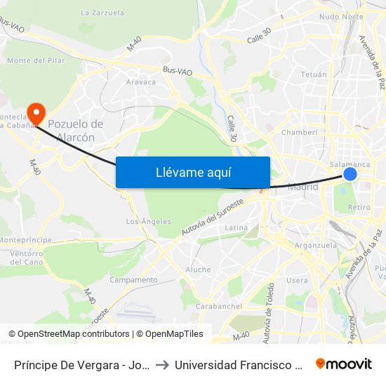 Príncipe De Vergara - Jorge Juan to Universidad Francisco De Vitoria map