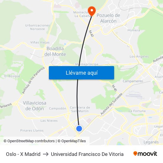 Oslo - X Madrid to Universidad Francisco De Vitoria map