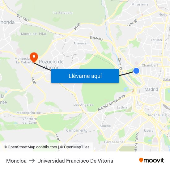 Moncloa to Universidad Francisco De Vitoria map