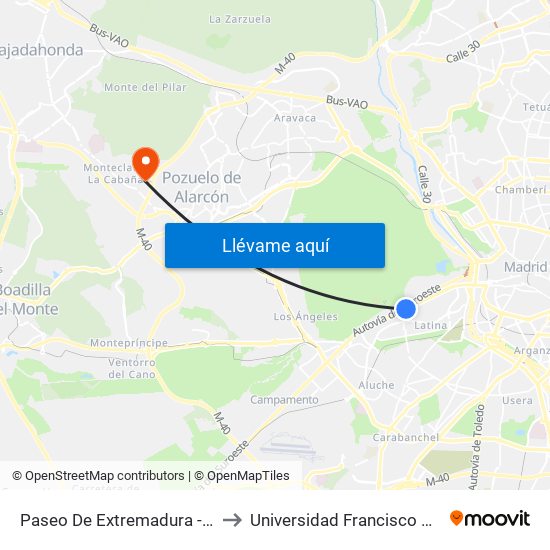 Paseo De Extremadura - El Greco to Universidad Francisco De Vitoria map