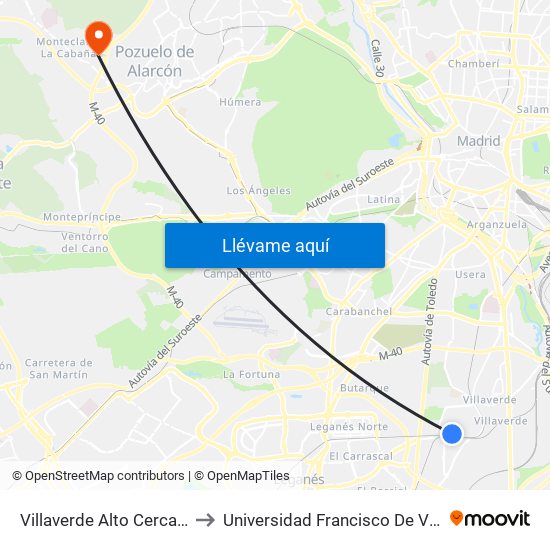 Villaverde Alto Cercanías to Universidad Francisco De Vitoria map