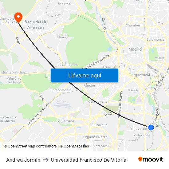 Andrea Jordán to Universidad Francisco De Vitoria map