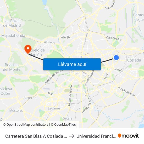 Carretera San Blas A Coslada Frente Metropolitano to Universidad Francisco De Vitoria map