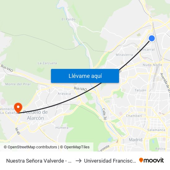 Nuestra Señora Valverde - Alonso Quijano to Universidad Francisco De Vitoria map