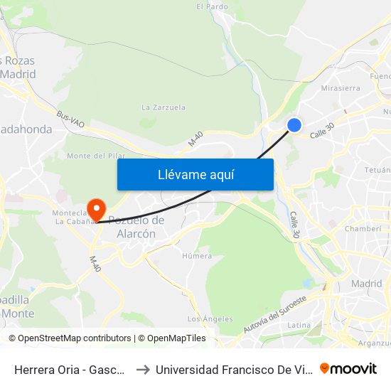 Herrera Oria - Gascones to Universidad Francisco De Vitoria map