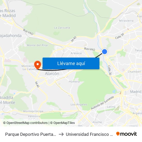 Parque Deportivo Puerta De Hierro to Universidad Francisco De Vitoria map