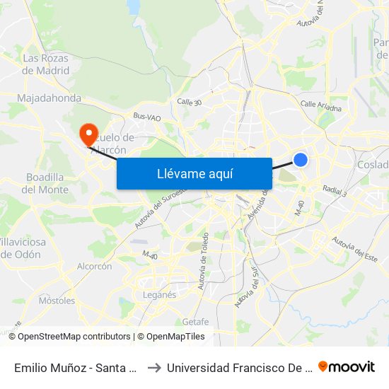 Emilio Muñoz - Santa Leonor to Universidad Francisco De Vitoria map