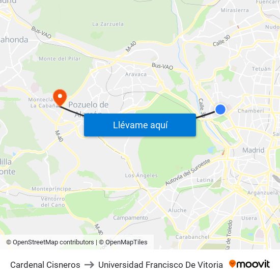 Cardenal Cisneros to Universidad Francisco De Vitoria map