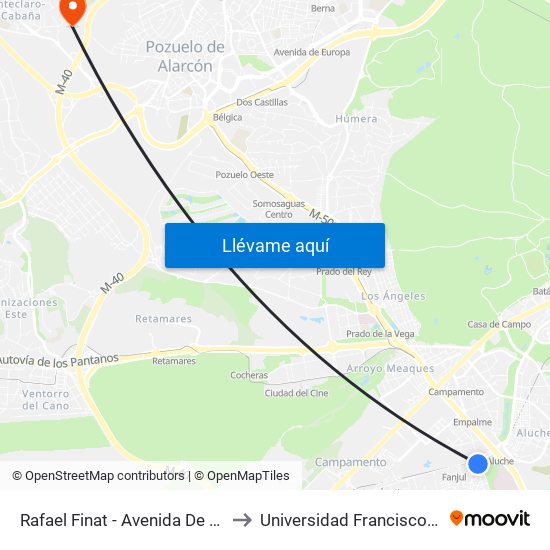 Rafael Finat - Avenida De Las Águilas to Universidad Francisco De Vitoria map