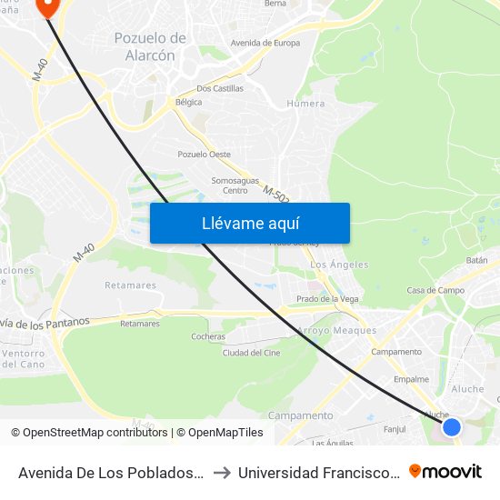 Avenida De Los Poblados - Comisaria to Universidad Francisco De Vitoria map