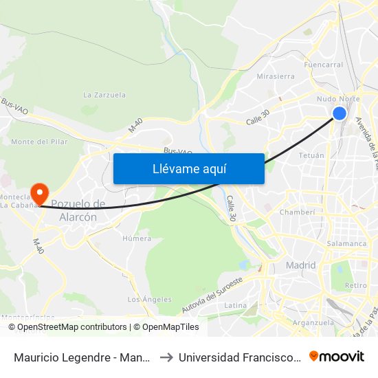 Mauricio Legendre - Manuel Caldeiro to Universidad Francisco De Vitoria map