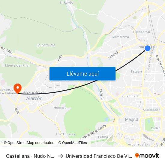 Castellana - Nudo Norte to Universidad Francisco De Vitoria map