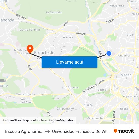 Escuela Agronómica to Universidad Francisco De Vitoria map