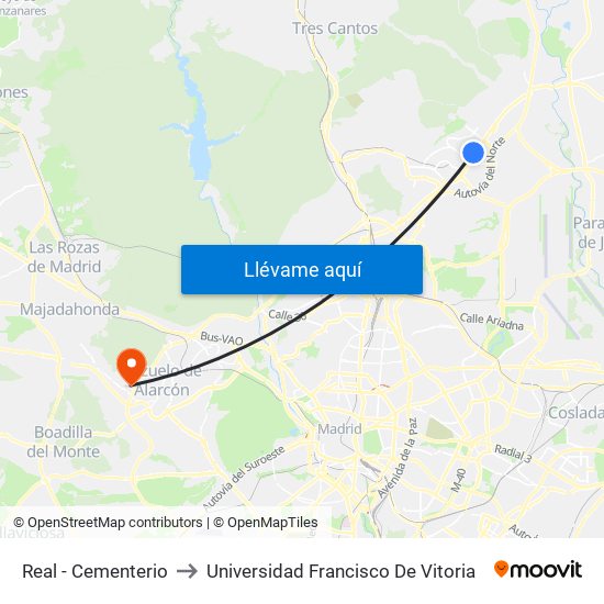 Real - Cementerio to Universidad Francisco De Vitoria map